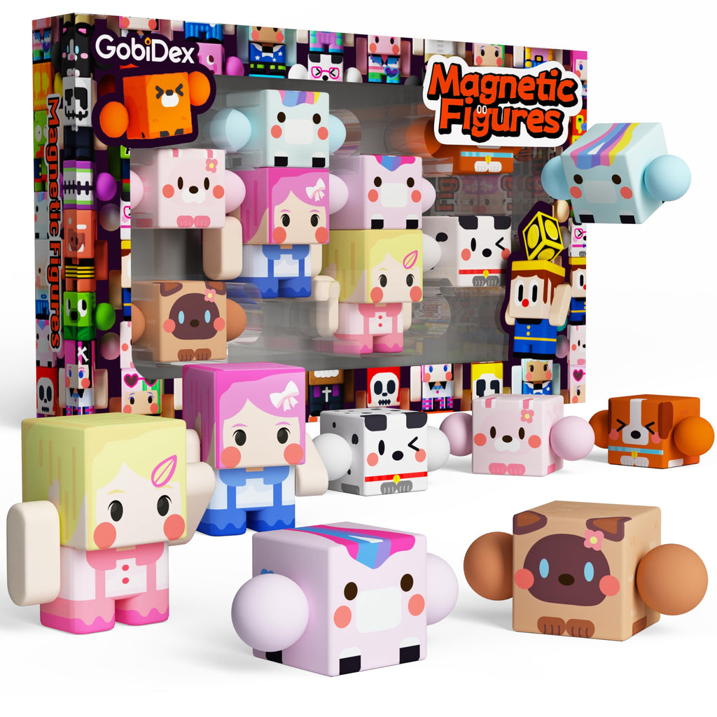 GobiDex 8-Piece Magnetic Figures Playset: Rotatable Animal & Character Toys for Kids