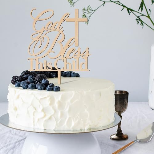 God Bless This Child Baptism Cake Topper – Wooden Design 002 by Party to Be