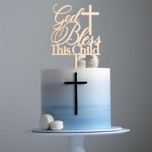 God Bless This Child Baptism Cake Topper – Wooden Design 002 by Party to Be