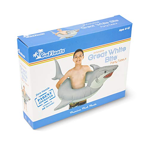 GoFloats Great White Bite Shark Pool Float - Inflatable Raft for Kids Ages 6-12