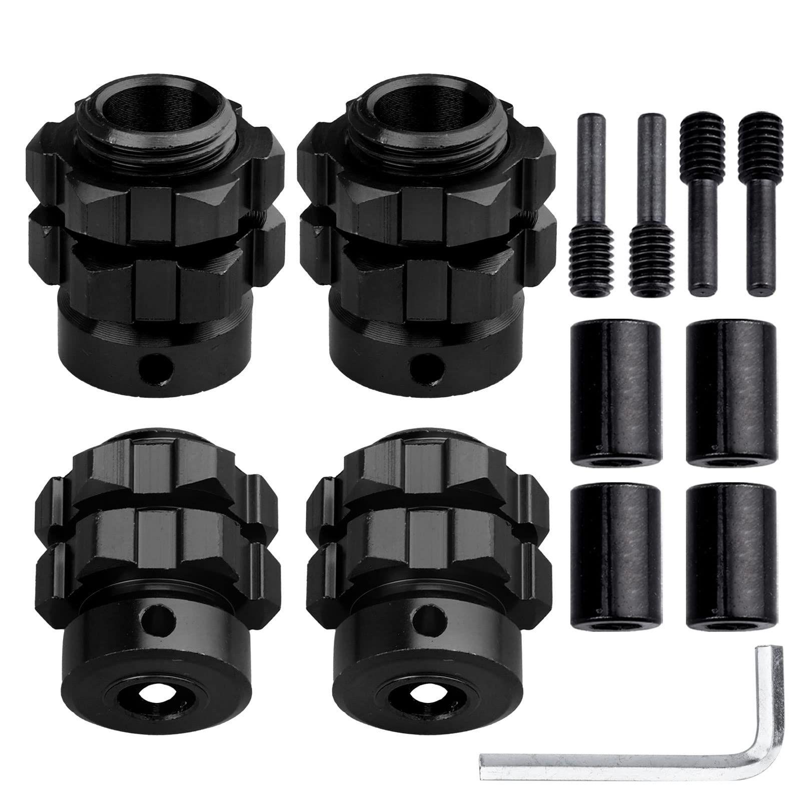 GoHobby Aluminum 17mm Hex Wheel Hub Adapters for 1/10 RC Trucks (Set of 4) - Black