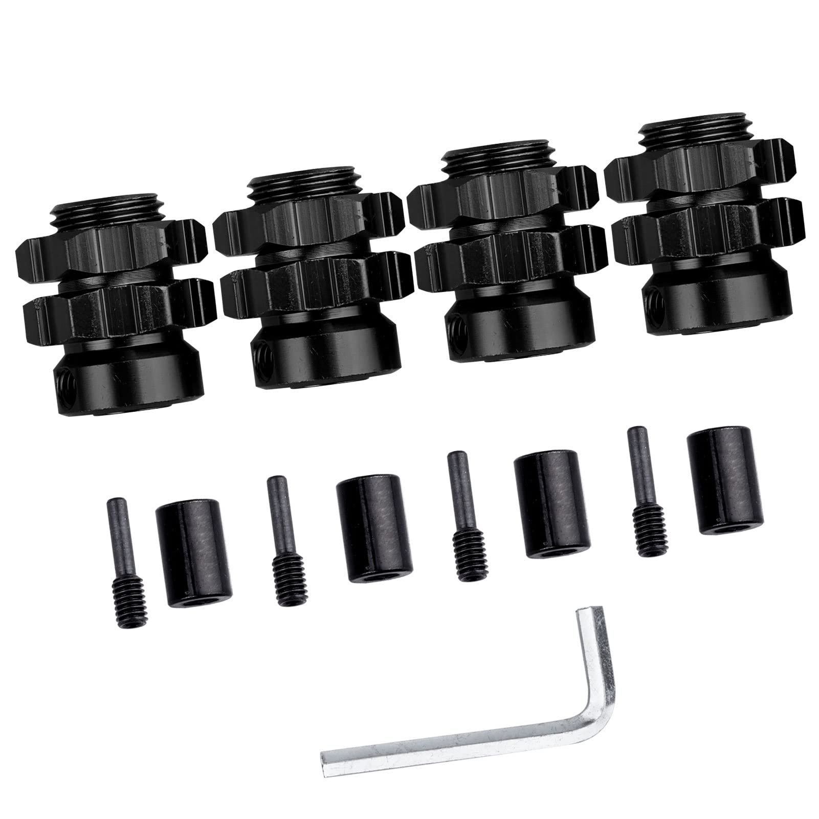 GoHobby Aluminum 17mm Hex Wheel Hub Adapters for 1/10 RC Trucks (Set of 4) - Black
