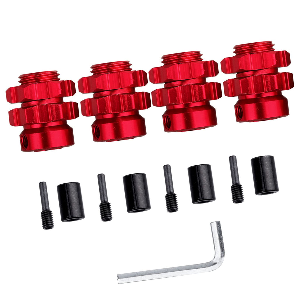 GoHobby Aluminum 17mm Hex Wheel Hub Adapters for Traxxas Summit, E-Maxx, E-Revo & Losi Baja Rey (Set of 4, Red)