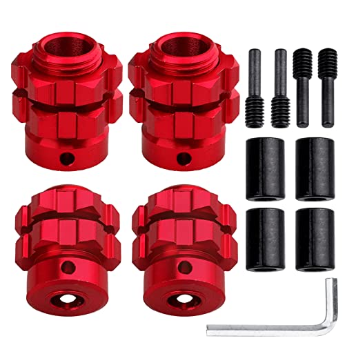 GoHobby Aluminum 17mm Hex Wheel Hub Adapters for Traxxas Summit, E-Maxx, E-Revo & Losi Baja Rey (Set of 4, Red)