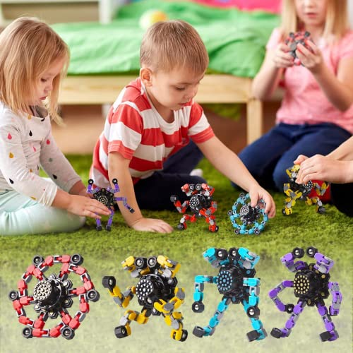 Gokeey Transformable Fidget Spinners - 4 Pack Deformable Chain Spinners, Party Favors for Kids and Adults, Sensory Toy for Travel
