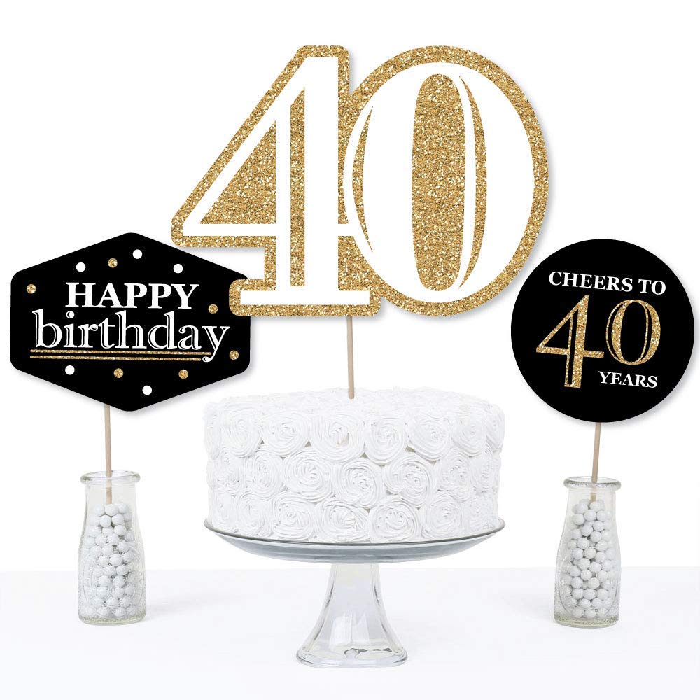 Gold 40th Birthday Centerpiece Sticks - Set of 15 Table Toppers by Big Dot of Happiness