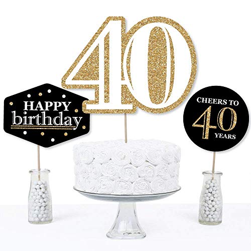 Gold 40th Birthday Centerpiece Sticks - Set of 15 Table Toppers by Big Dot of Happiness