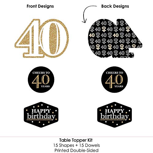 Gold 40th Birthday Centerpiece Sticks - Set of 15 Table Toppers by Big Dot of Happiness