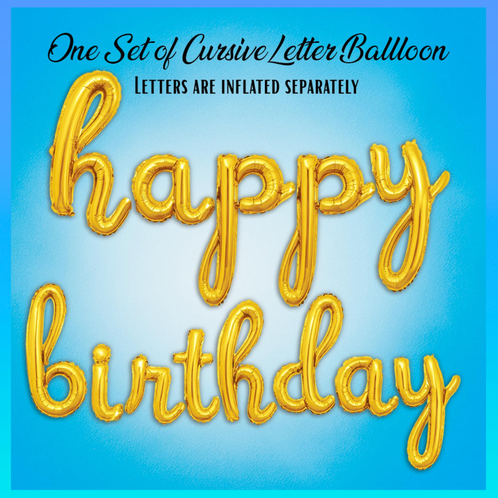 Gold Cursive Happy Birthday Balloon Banner - Foil Mylar Letter Balloons Party Decoration by Gala Supplies