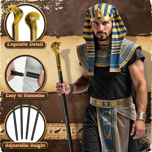 Gold Egyptian Snake Staff Cane – 20 Inch Plastic Pharaoh Costume Accessory