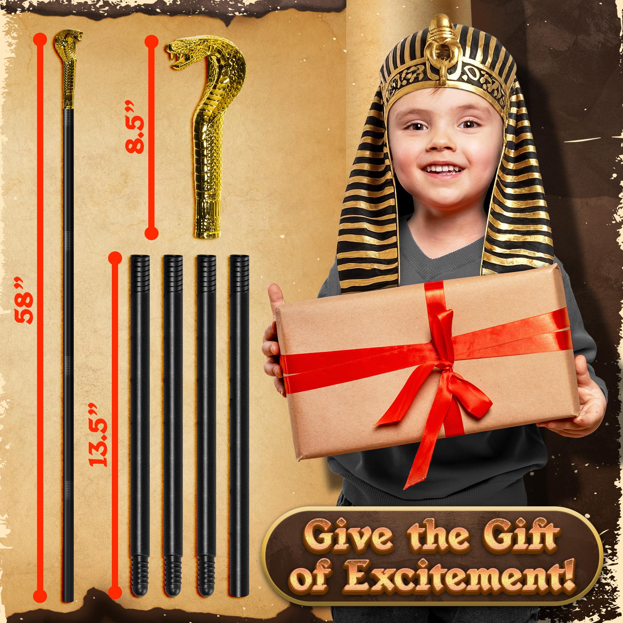 Gold Egyptian Snake Staff Cane – 20 Inch Plastic Pharaoh Costume Accessory