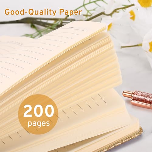 Gold Glitter Notebook A5 – No-Shed Sparkle Journal with 200 Lined Pages, Hardcover Diary for Girls Teens Women