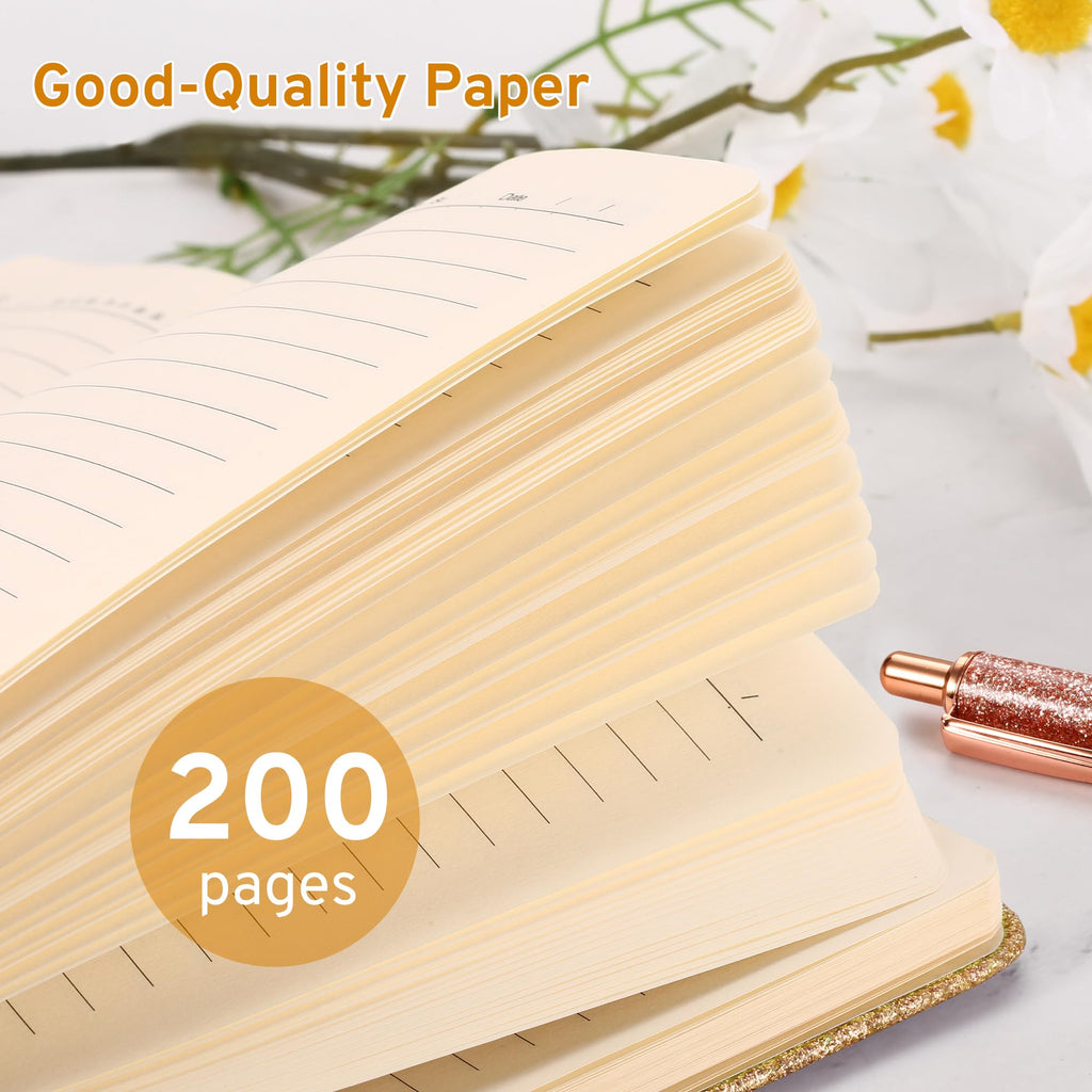 Gold Glitter Notebook A5 – No-Shed Sparkle Journal with 200 Lined Pages, Hardcover Diary for Girls Teens Women