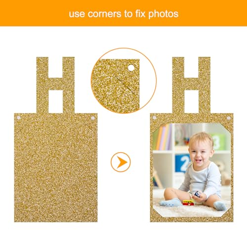 Gold Photo Banner with 2 Strings of Fairy Lights for Birthday Parties – 13 Letter Banners from AVlovasd