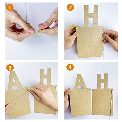 Gold Photo Banner with 2 Strings of Fairy Lights for Birthday Parties – 13 Letter Banners from AVlovasd