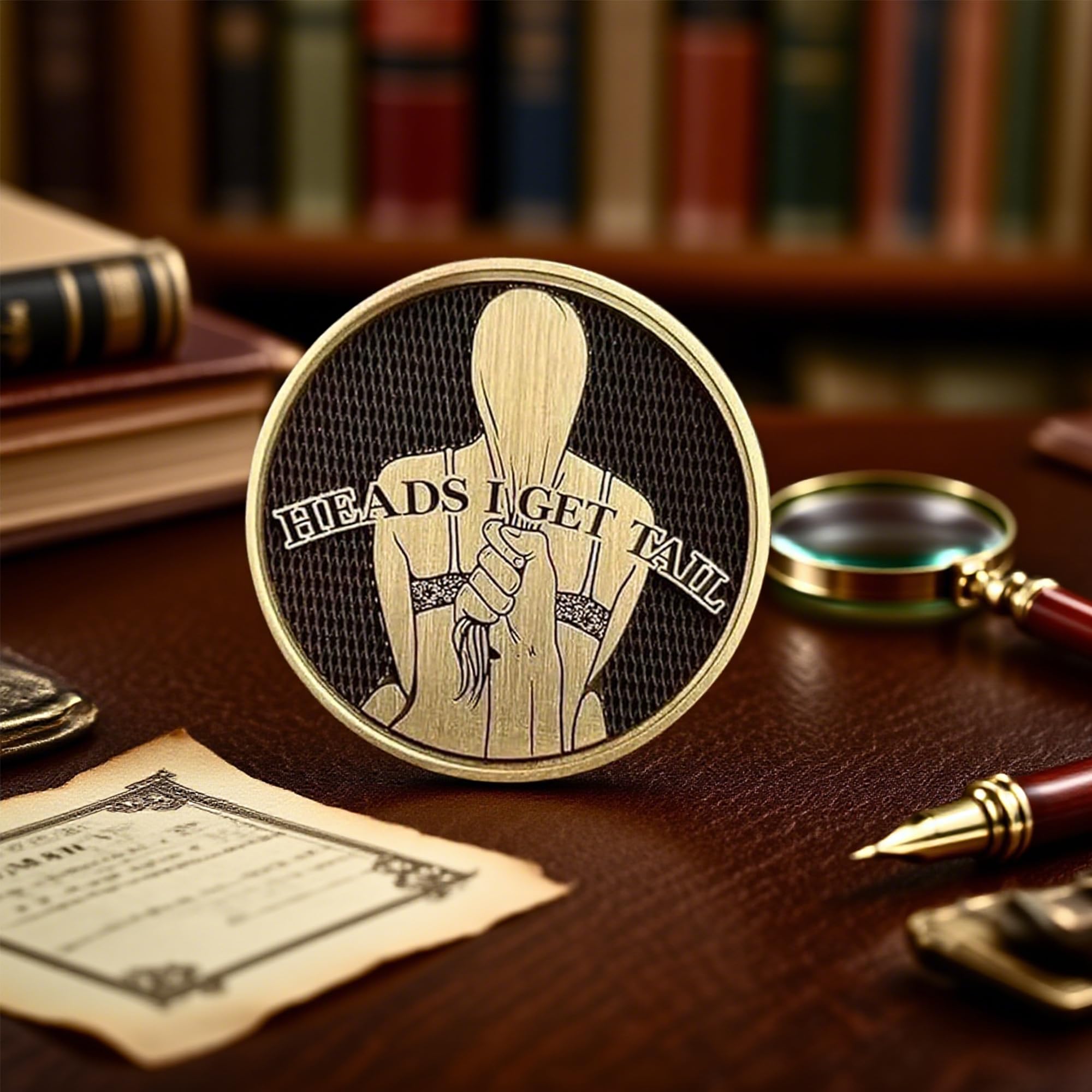 Gold-Plated Funny Decision Coin – Heads I Get Tail, Tails I Get Head Prank Gift for Couples