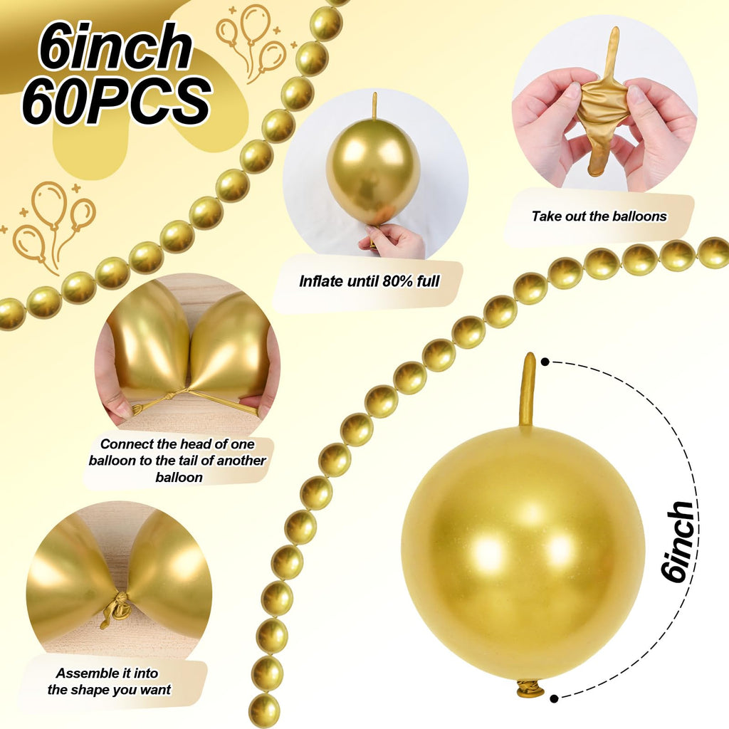 Gold Quick Link Balloons 60-Pack: Easy-Assembly Metallic Chrome Balloon Chains for Parties