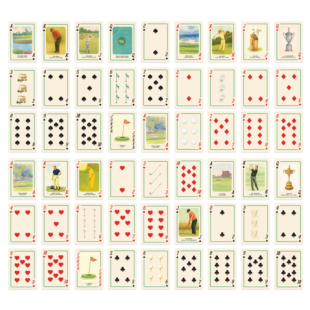 Golf Playing Cards – Hand-Illustrated Vintage Deck, Italian Linen 310GSM, 55 Cards