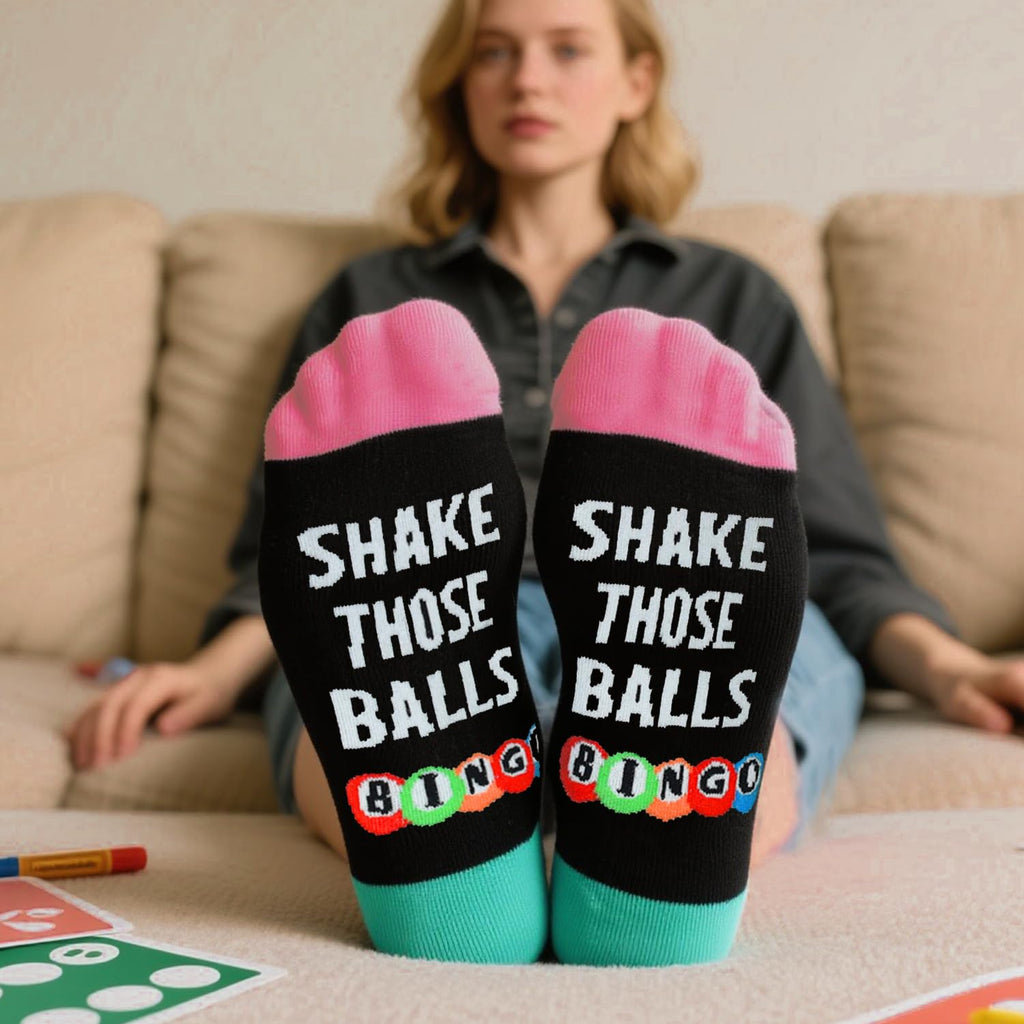 GOLIN Bingo Novelty Socks for Women – Funny Gift for Bingo Lovers with 'SHAKE THOSE BALLS' Print