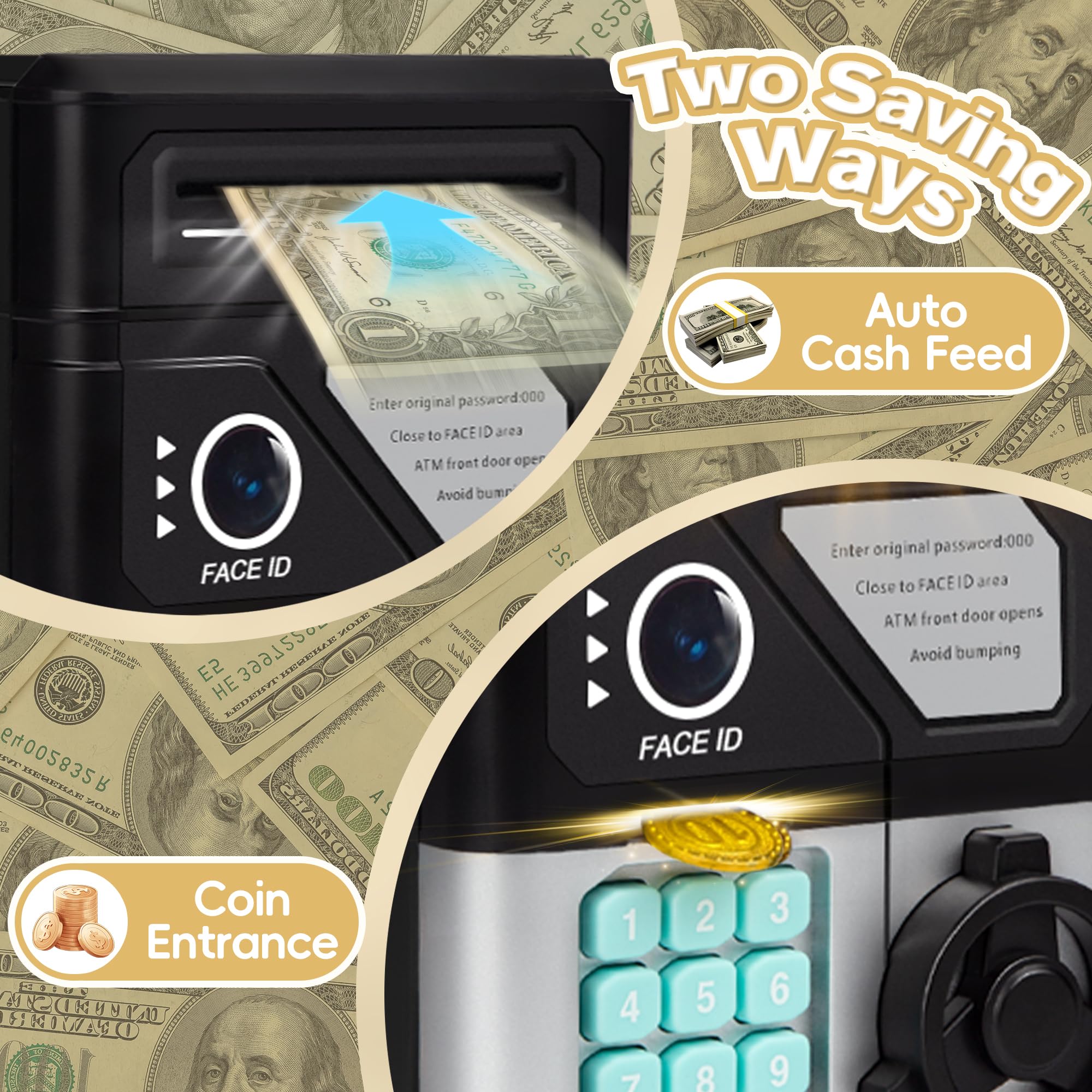 GONINO Kids ATM Piggy Bank – Electronic Money Box with Password & Face ID Simulation for Ages 4-12