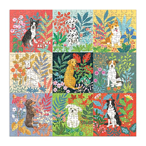 Good Puzzle Co Dogs and Flowers 500-Piece Jigsaw Puzzle – Recycled Materials, 20x20 Inches