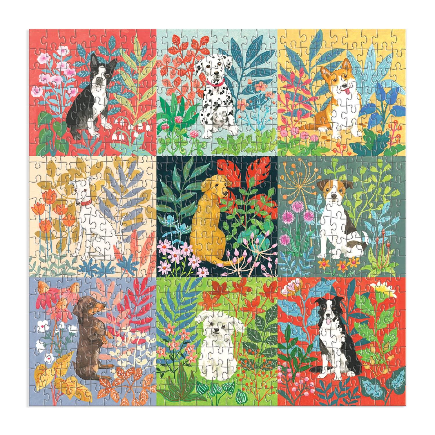 Good Puzzle Co Dogs and Flowers 500-Piece Jigsaw Puzzle – Recycled Materials, 20x20 Inches