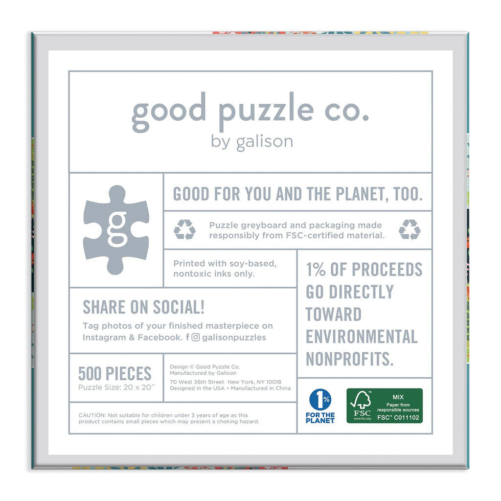 Good Puzzle Co Dogs and Flowers 500-Piece Jigsaw Puzzle – Recycled Materials, 20x20 Inches