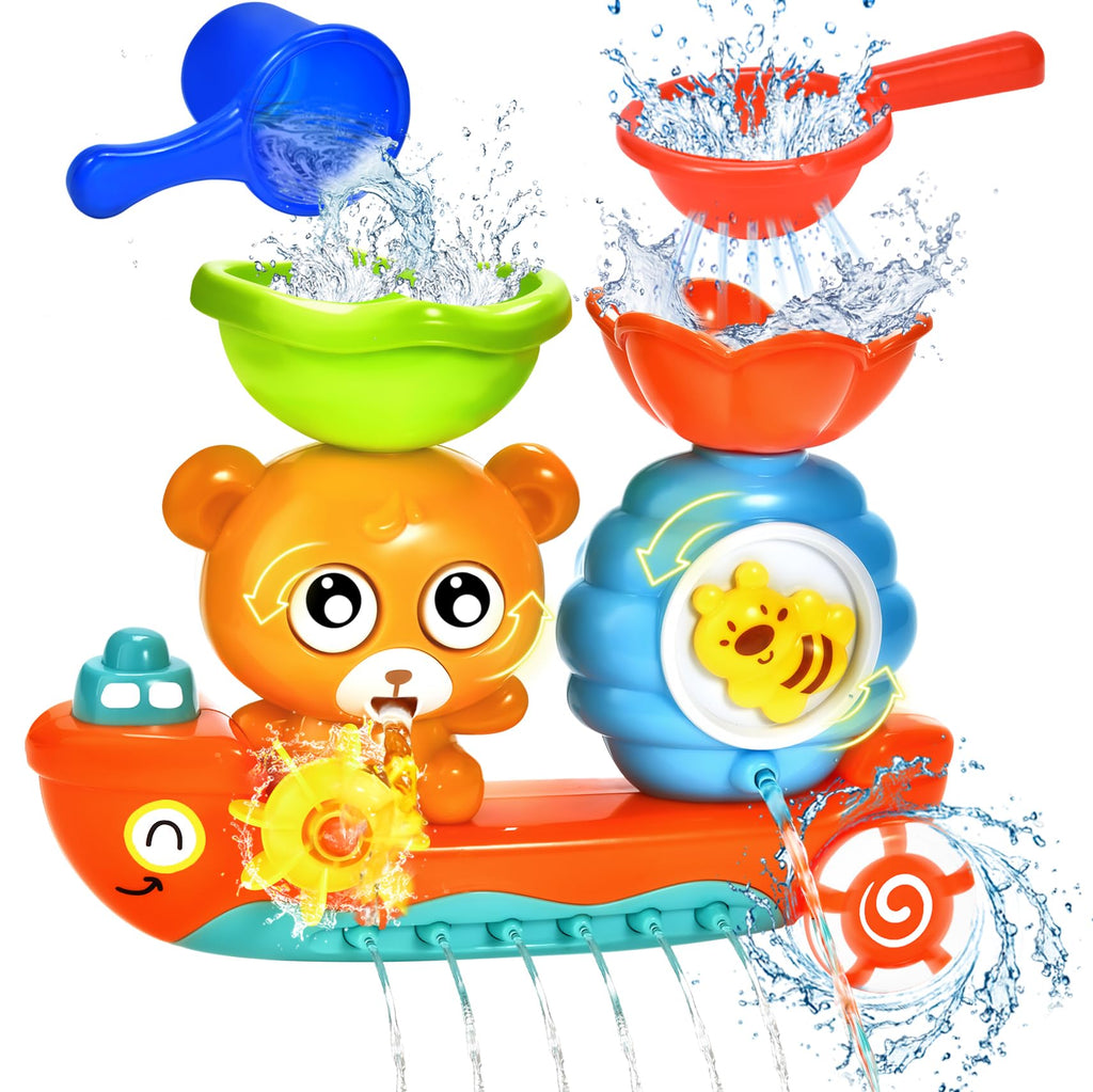 GOODLOGO Bear Bath Toy for Toddlers Ages 1-3 - BPA-Free with Suction Cups, Waterfall Play
