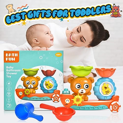 GOODLOGO Bear Bath Toy for Toddlers Ages 1-3 - BPA-Free with Suction Cups, Waterfall Play