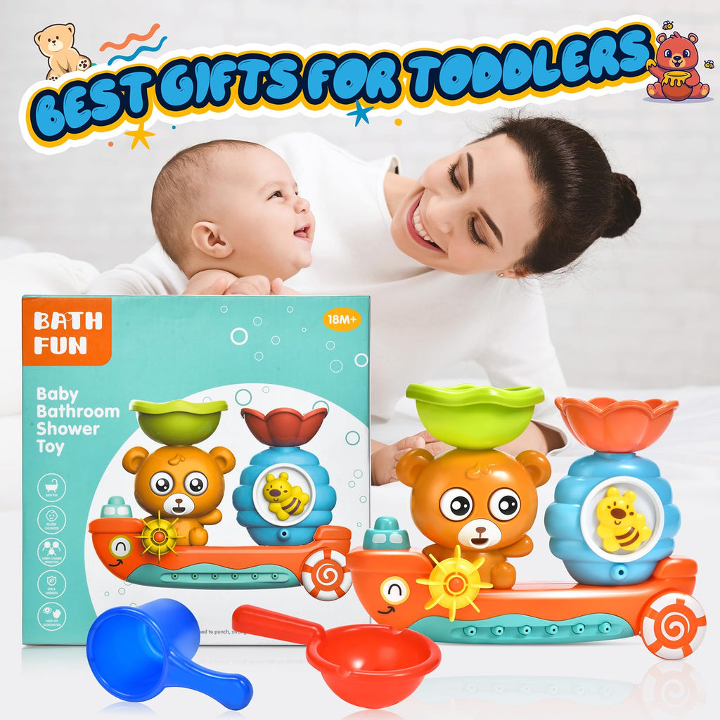 GOODLOGO Bear Bath Toy for Toddlers Ages 1-3 - BPA-Free with Suction Cups, Waterfall Play