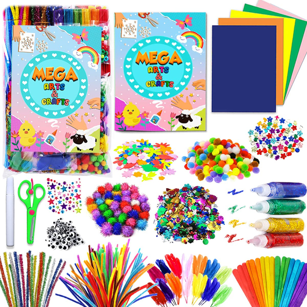Goody King All-in-One Kids Arts and Crafts Supplies Kit - Multicolor DIY Craft Set with Glitter Glue and Booklet for Ages 4-12