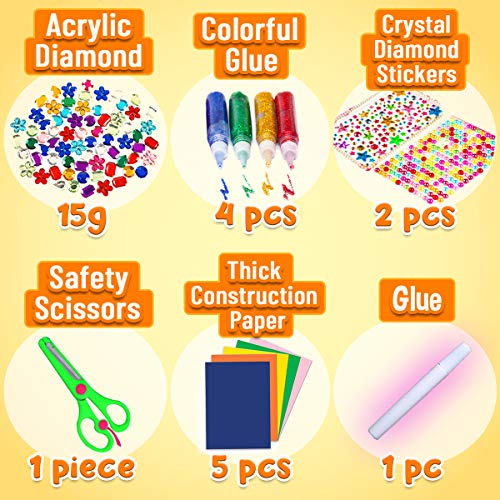 Goody King All-in-One Kids Arts and Crafts Supplies Kit - Multicolor DIY Craft Set with Glitter Glue and Booklet for Ages 4-12