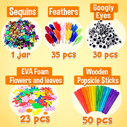 Goody King All-in-One Kids Arts and Crafts Supplies Kit - Multicolor DIY Craft Set with Glitter Glue and Booklet for Ages 4-12