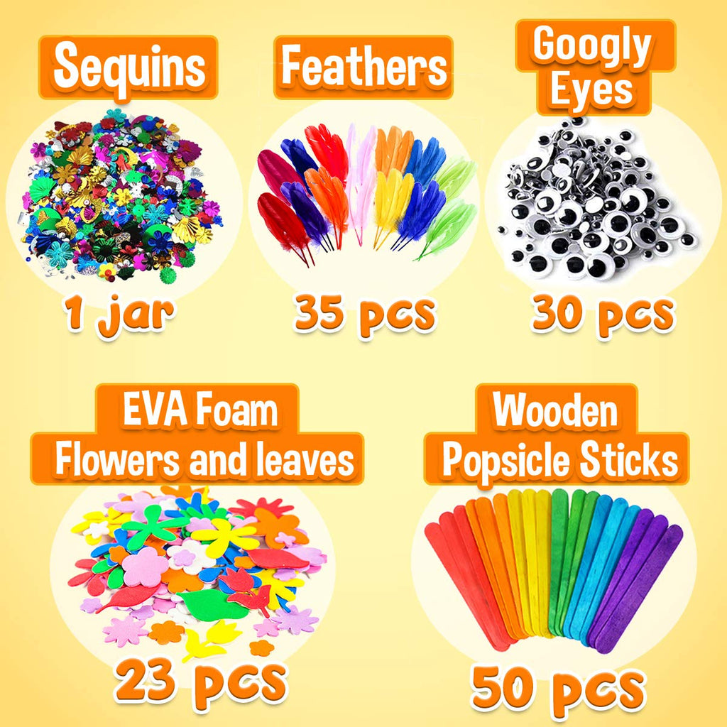 Goody King All-in-One Kids Arts and Crafts Supplies Kit - Multicolor DIY Craft Set with Glitter Glue and Booklet for Ages 4-12