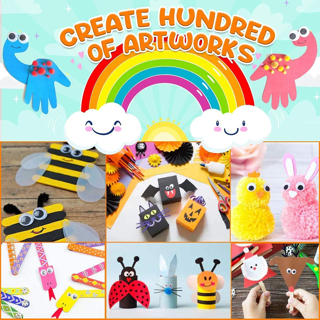 Goody King All-in-One Kids Arts and Crafts Supplies Kit - Multicolor DIY Craft Set with Glitter Glue and Booklet for Ages 4-12