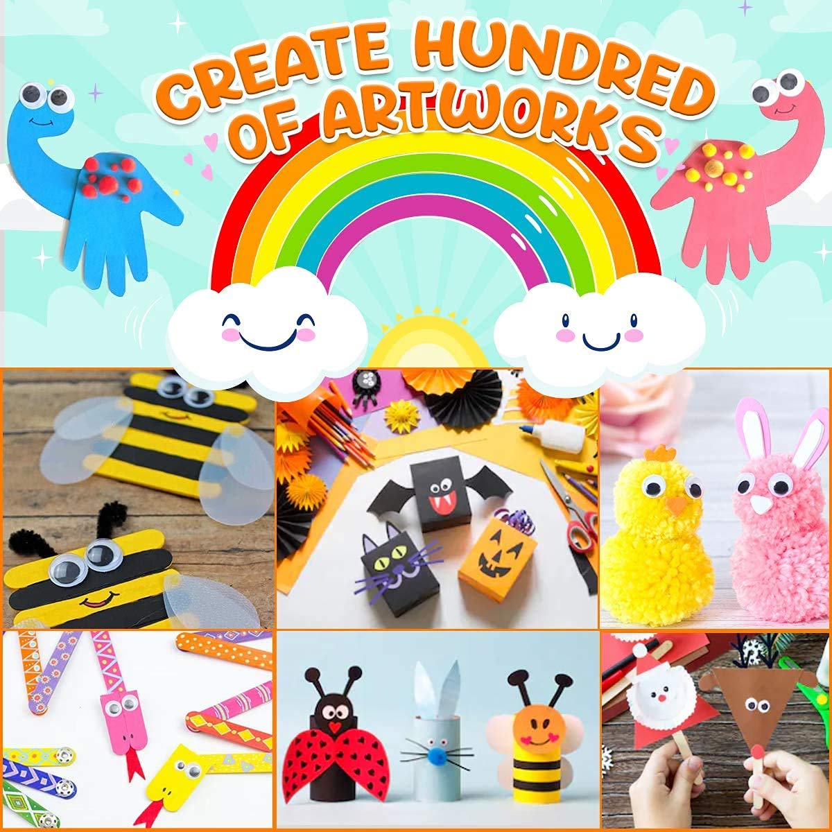 Goody King All-in-One Kids Arts and Crafts Supplies Kit - Multicolor DIY Craft Set with Glitter Glue and Booklet for Ages 4-12
