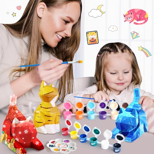 Goody King Paint Your Own Cat Lamp Art Kit – DIY Night Light for Kids Ages 4-12, 24 Paints, 2 Cat Lamps
