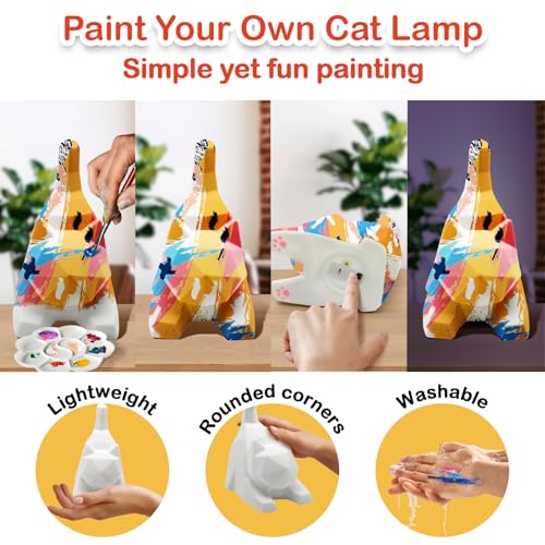 Goody King Paint Your Own Cat Lamp Art Kit – DIY Night Light for Kids Ages 4-12, 24 Paints, 2 Cat Lamps