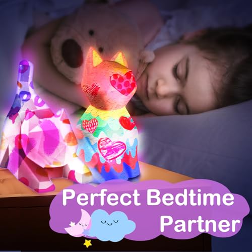 Goody King Paint Your Own Cat Lamp Art Kit – DIY Night Light for Kids Ages 4-12, 24 Paints, 2 Cat Lamps