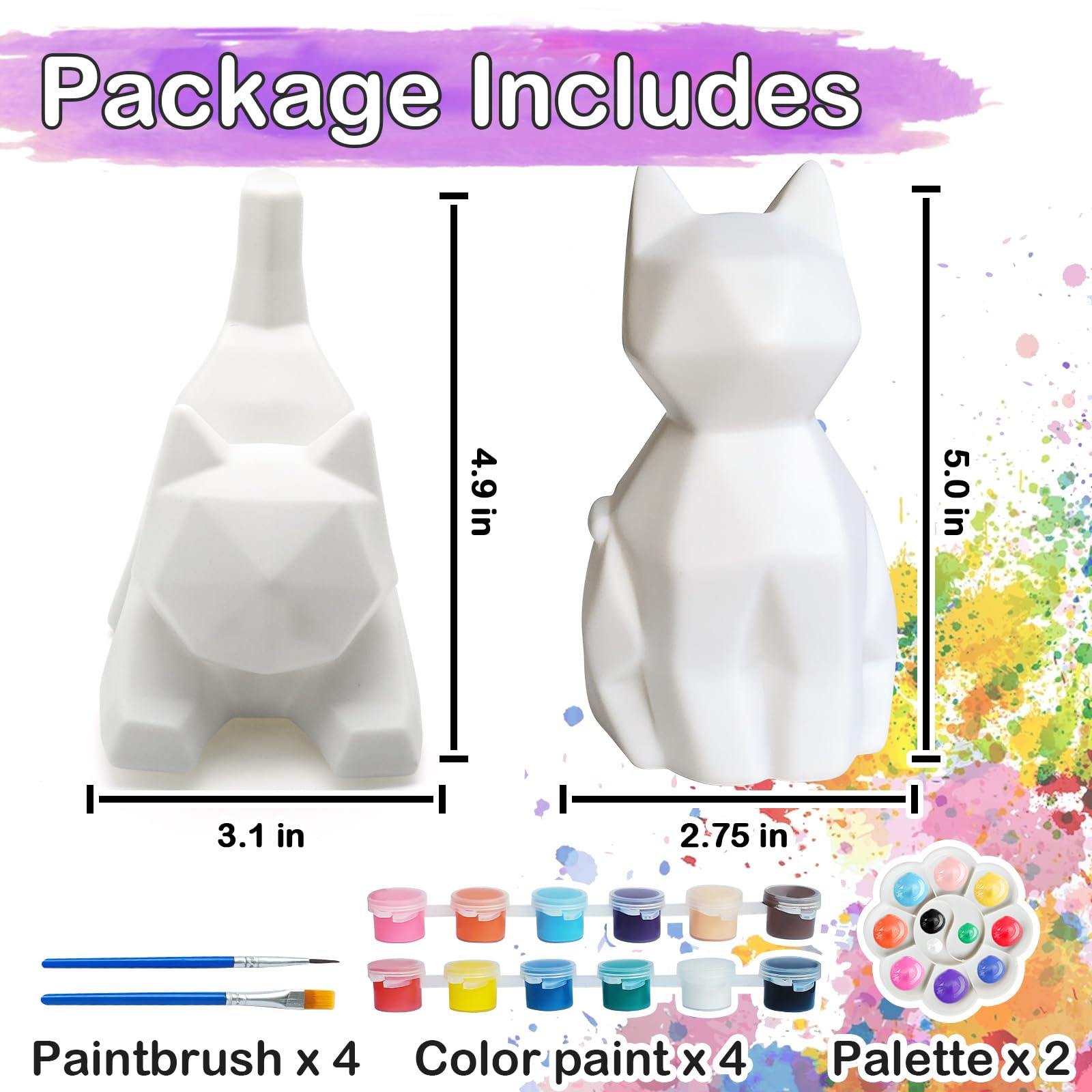 Goody King Paint Your Own Cat Lamp Art Kit – DIY Night Light for Kids Ages 4-12, 24 Paints, 2 Cat Lamps