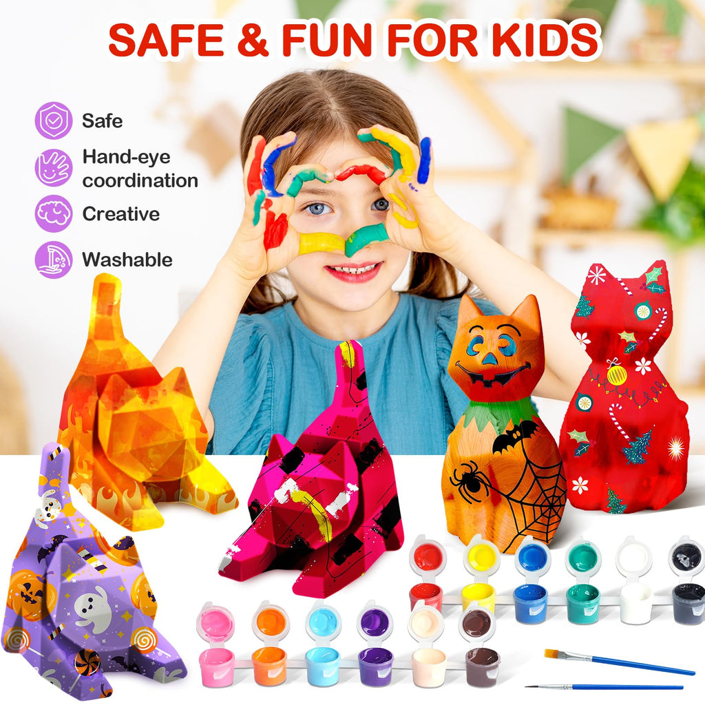 Goody King Paint Your Own Cat Lamp Art Kit – DIY Night Light for Kids Ages 4-12, 24 Paints, 2 Cat Lamps