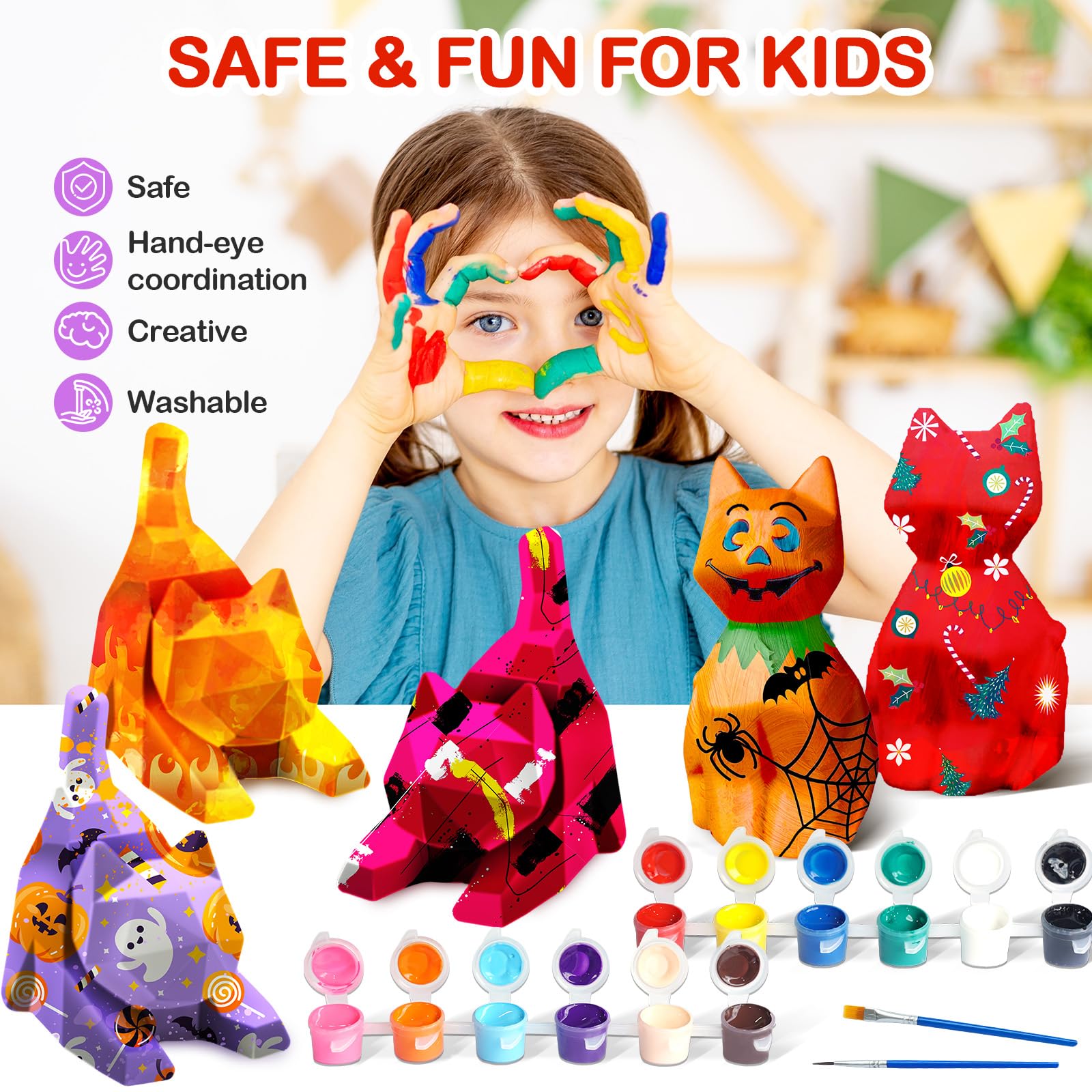 Goody King Paint Your Own Cat Lamp Art Kit – DIY Night Light for Kids Ages 4-12, 24 Paints, 2 Cat Lamps