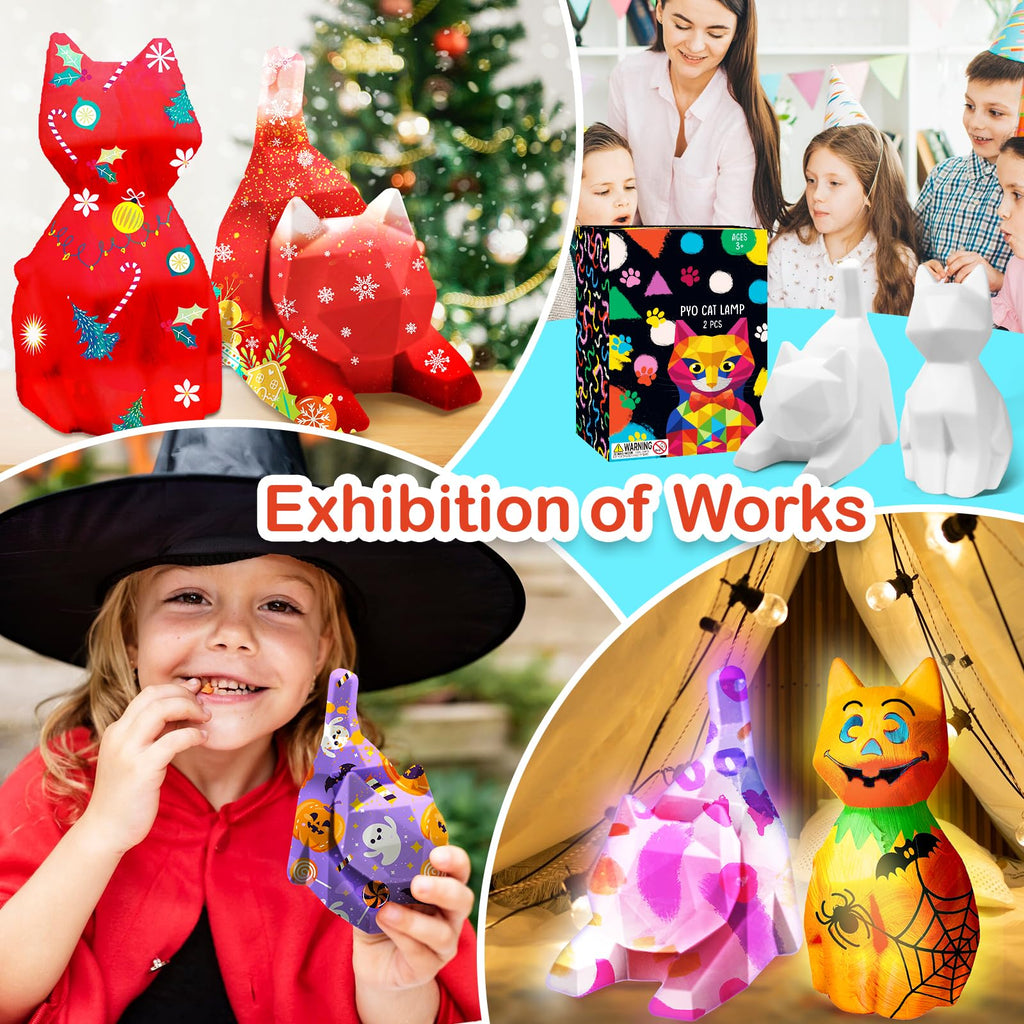 Goody King Paint Your Own Cat Lamp Art Kit – DIY Night Light for Kids Ages 4-12, 24 Paints, 2 Cat Lamps
