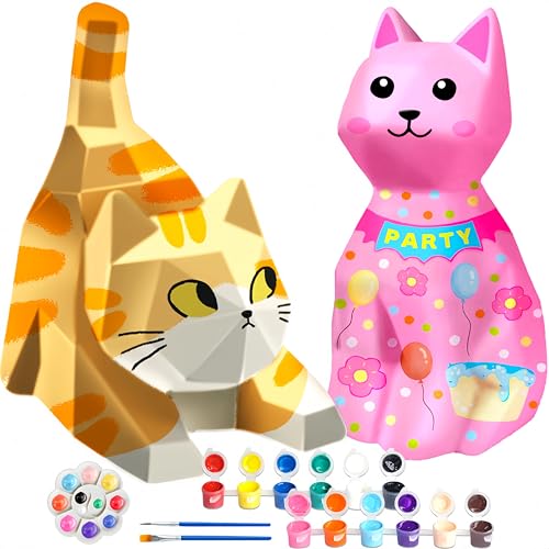 Goody King Paint Your Own Cat Lamp Art Kit – DIY Night Light for Kids Ages 4-12, 24 Paints, 2 Cat Lamps