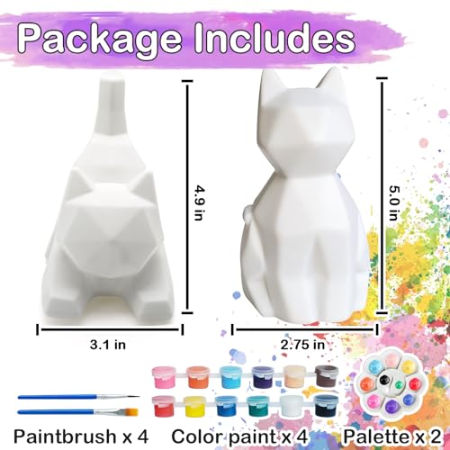 Goody King Paint Your Own Cat Lamp Art Kit – DIY Night Light for Kids Ages 4-12, 24 Paints, 2 Cat Lamps