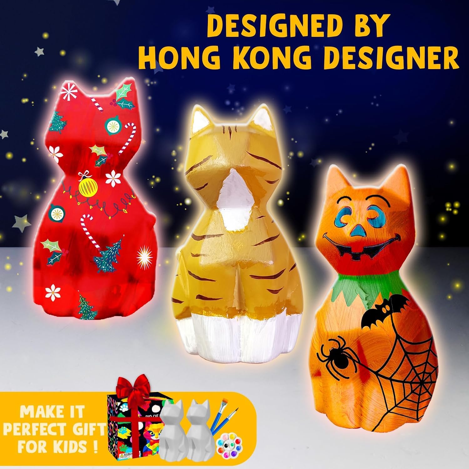 Goody King Paint Your Own Cat Lamp Kit – DIY Cat Crafts Night Light for Kids Ages 4-12, 24 Colors