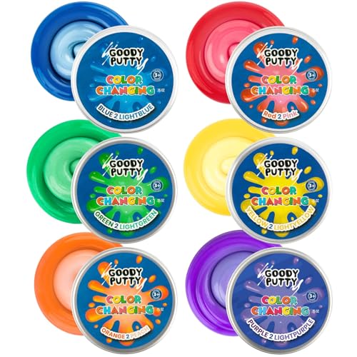 Goody Putty Color Changing Putty 6-Pack – Heat Sensitive Fidget Toy for Stress Relief, Non-Toxic Slime Putty for Kids Ages 3+