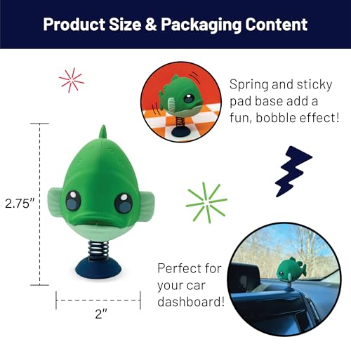 GOOFBALLS Bass Fish Dashboard Dancer – Funny Bobblehead for Anglers, Soft Touch Plastic with Adhesive Pad, 2.75 Inches