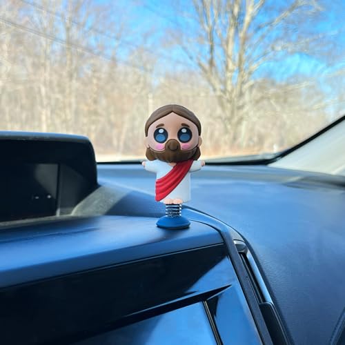 GOOFBALLS Jesus Dashboard Dancer Bobblehead – Open Arms, Adhesive Pad, Christian Car Accessory Gift