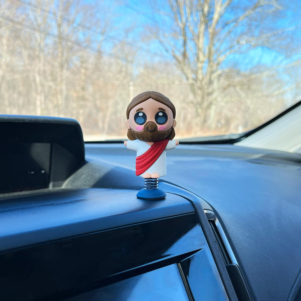 GOOFBALLS Jesus Dashboard Dancer Bobblehead – Open Arms, Adhesive Pad, Christian Car Accessory Gift